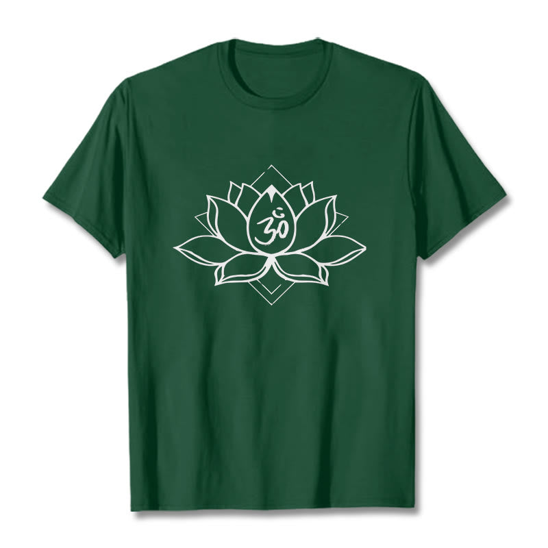 Buddha Stonesと蓮の花、オームサンスクリット柄コットンTシャツ - フォレストグリーン - 2XL - image 11