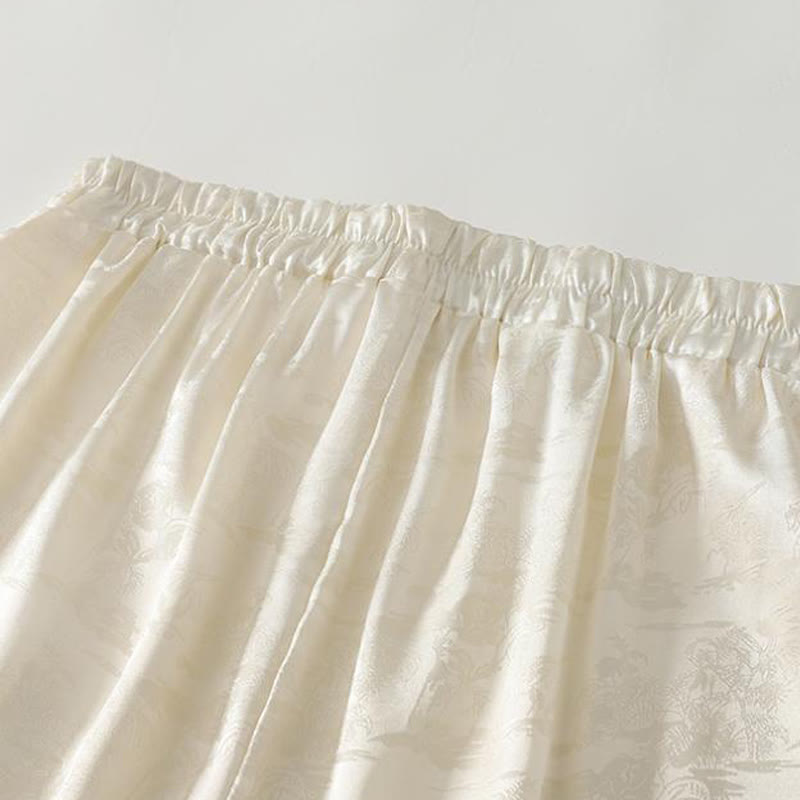 Buddha Stones春カジュアル ジャカード 無地 レディース コットンリネン ワイドレッグパンツ ポケット付き - image 4