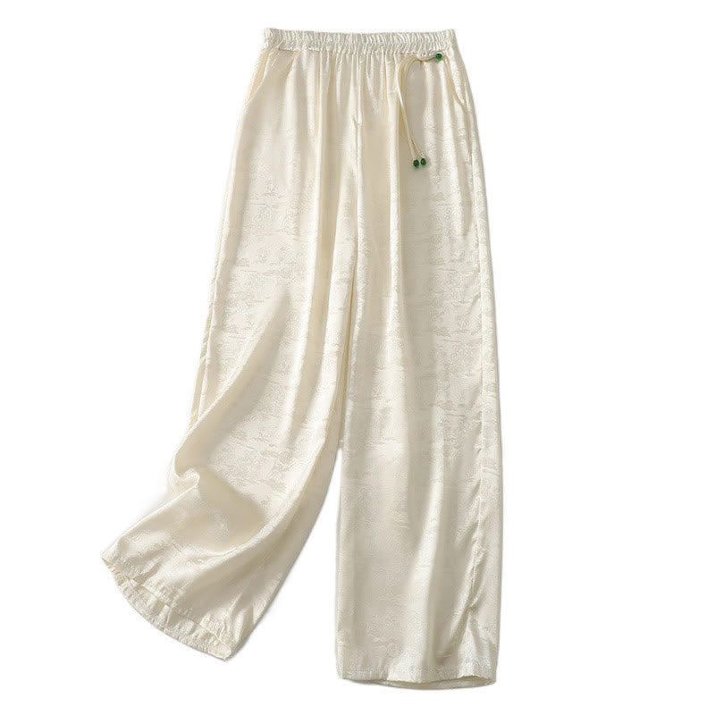 Buddha Stones春カジュアル ジャカード 無地 レディース コットンリネン ワイドレッグパンツ ポケット付き - image 7