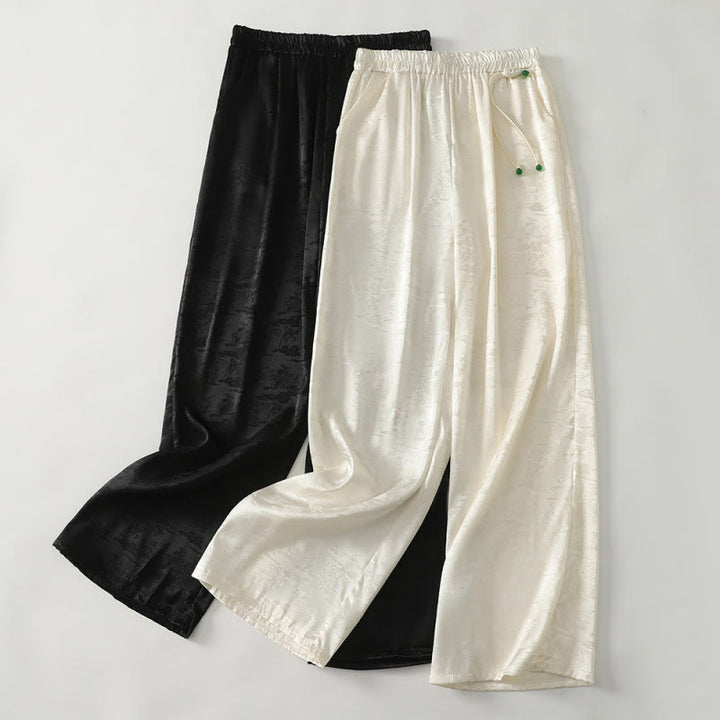 Buddha Stones春カジュアル ジャカード 無地 レディース コットンリネン ワイドレッグパンツ ポケット付き - image 9