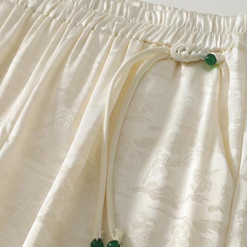 Buddha Stones春カジュアル ジャカード 無地 レディース コットンリネン ワイドレッグパンツ ポケット付き - image 2