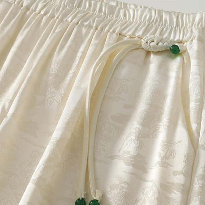 Buddha Stones春カジュアル ジャカード 無地 レディース コットンリネン ワイドレッグパンツ ポケット付き - image 2