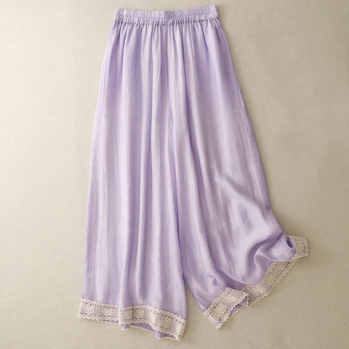 Buddha Stones春 ヴィンテージ カジュアル 無地 レース パッチワーク カフ レディース コットン リネン ワイドレッグ パンツ ポケット付き - ラベンダー - US8-10,UK/AU12-14,EU40-42 (2XL) - image 17