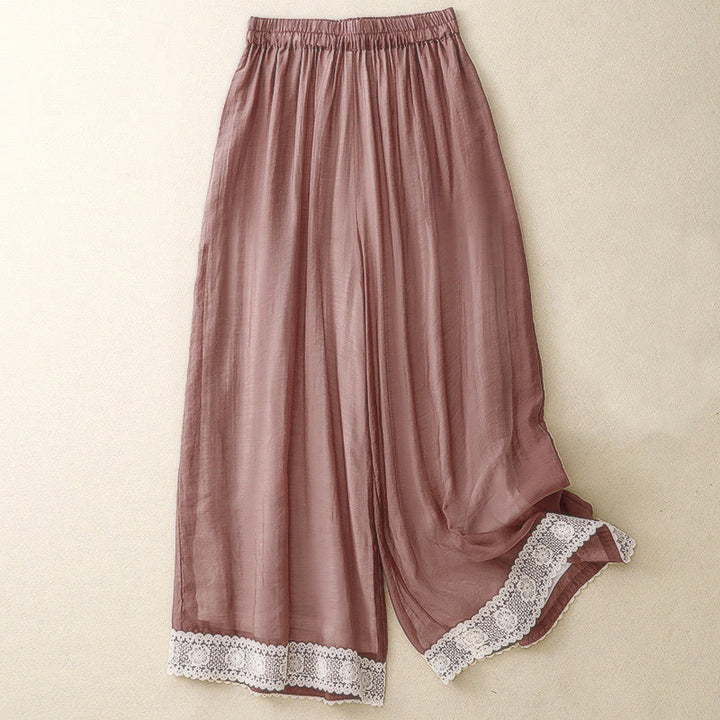 Buddha Stones春 ヴィンテージ カジュアル 無地 レース パッチワーク カフ レディース コットン リネン ワイドレッグ パンツ ポケット付き - インディアンレッド - US8-10,UK/AU12-14,EU40-42 (2XL) - image 20