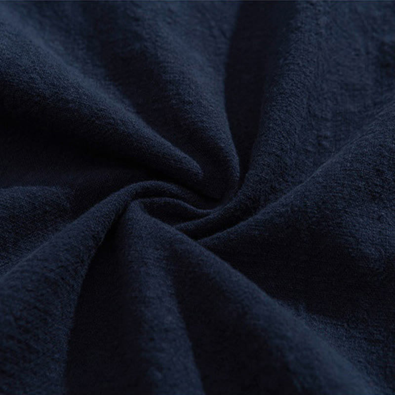 Buddha Stonesカジュアル ハーフフロッグボタンデザイン スタンドカラー タンスーツ メンズ 半袖 コットンシャツ ポケット付き