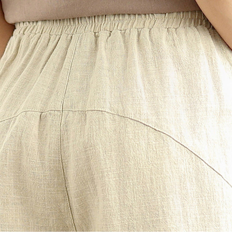 Buddha Stonesカジュアル デイリー 無地 シンプルデザイン レディース コットンリネン ハーレムパンツ ポケット付き