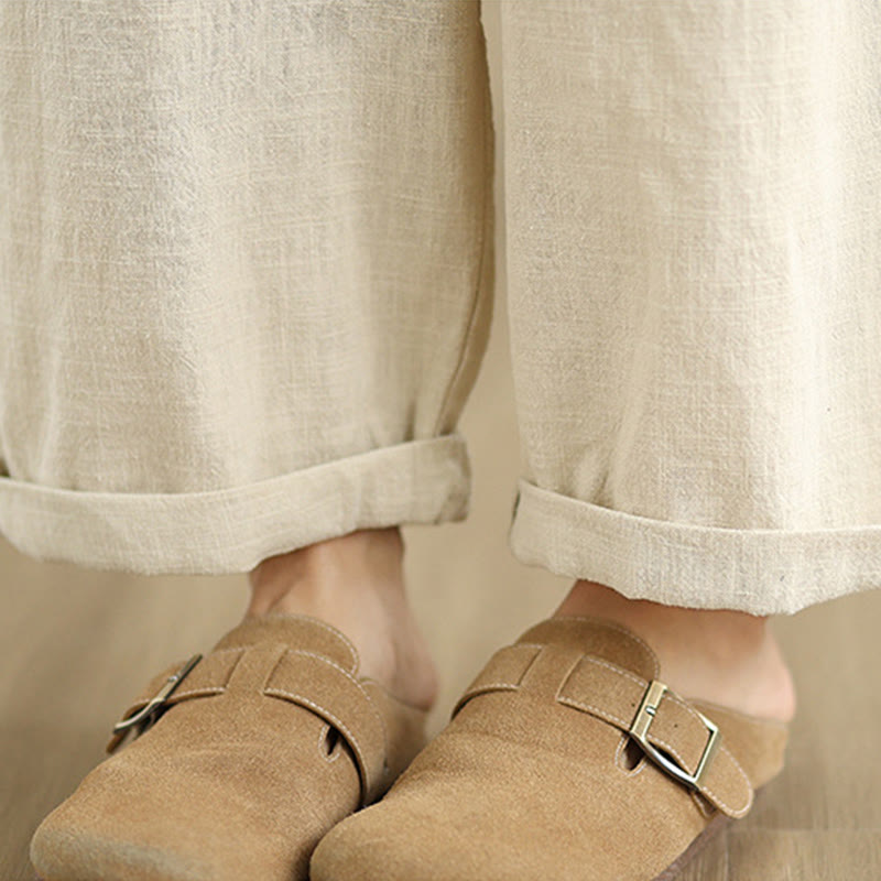 Buddha Stonesカジュアル デイリー 無地 シンプルデザイン レディース コットンリネン ハーレムパンツ ポケット付き