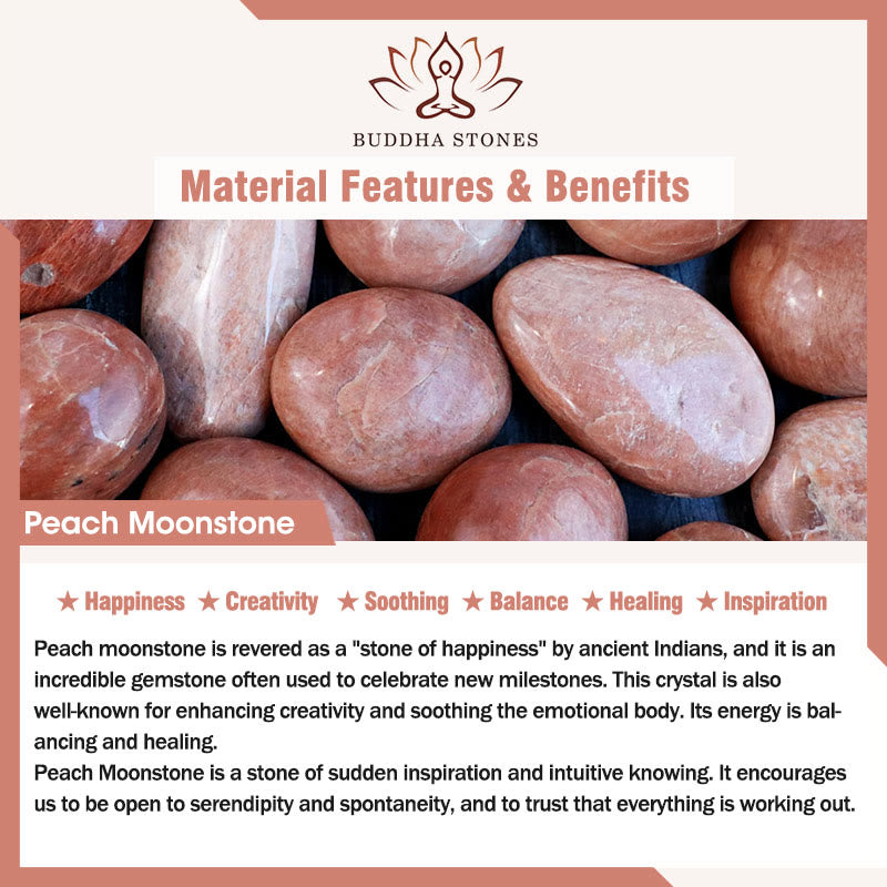 Buddha Stones天然ピーチムーンストーン 調節可能な癒しのブレスレット