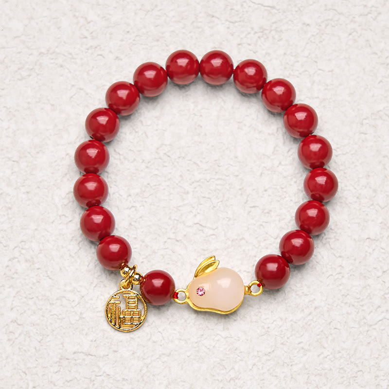 Buddha Stones辰砂 うさぎ うさぎ 福 キャラクター 祝福 ブレスレット