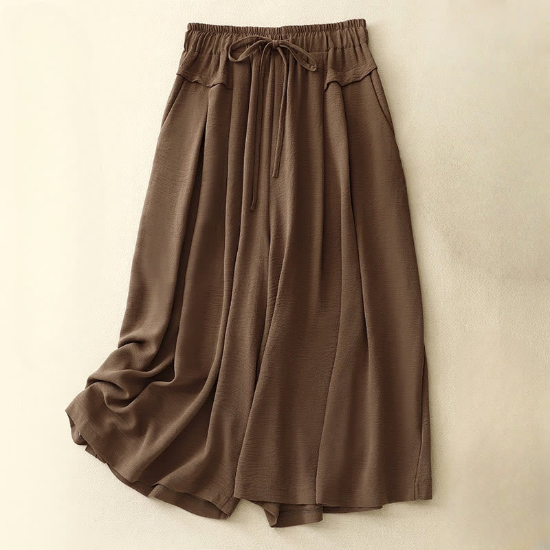 Buddha Stonesカジュアル エスニック シンプル ドローストリングデザイン レディース ワイドレッグ クロップドパンツ ポケット付き - サドルブラウン - US8-10,UK/AU12-14,EU40-42 (2XL) - image 0