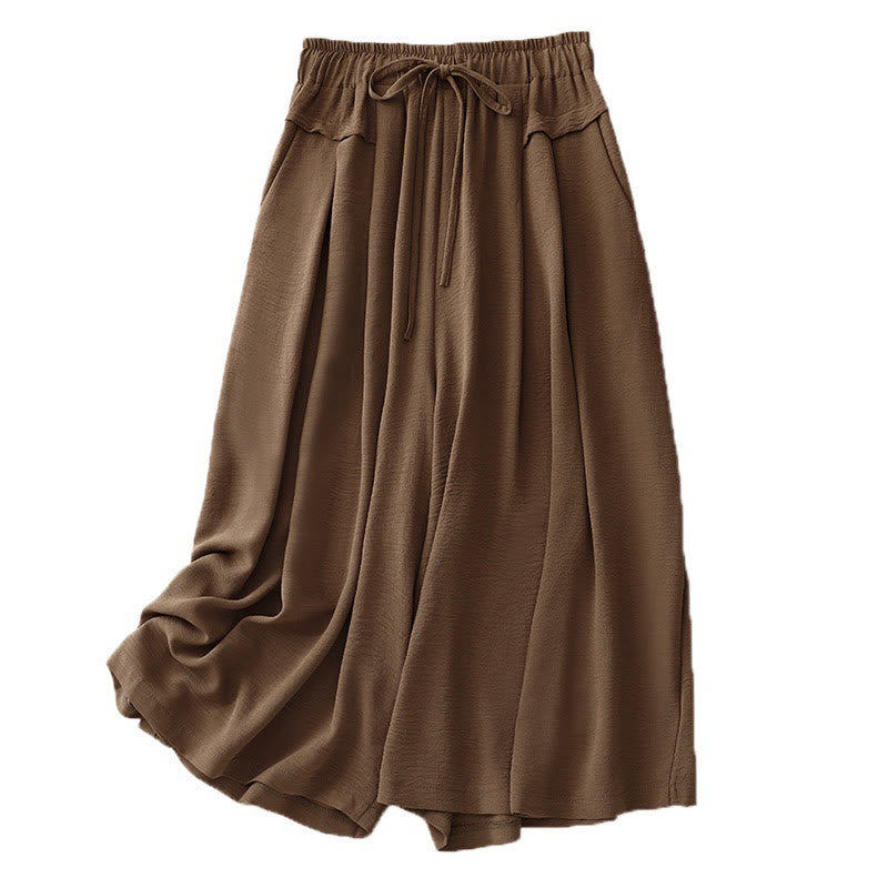 Buddha Stonesカジュアル エスニック シンプル ドローストリングデザイン レディース ワイドレッグ クロップドパンツ ポケット付き - image 8