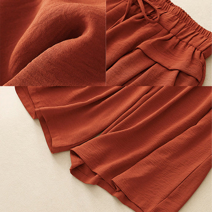 Buddha Stonesカジュアル エスニック シンプル ドローストリングデザイン レディース ワイドレッグ クロップドパンツ ポケット付き - image 18