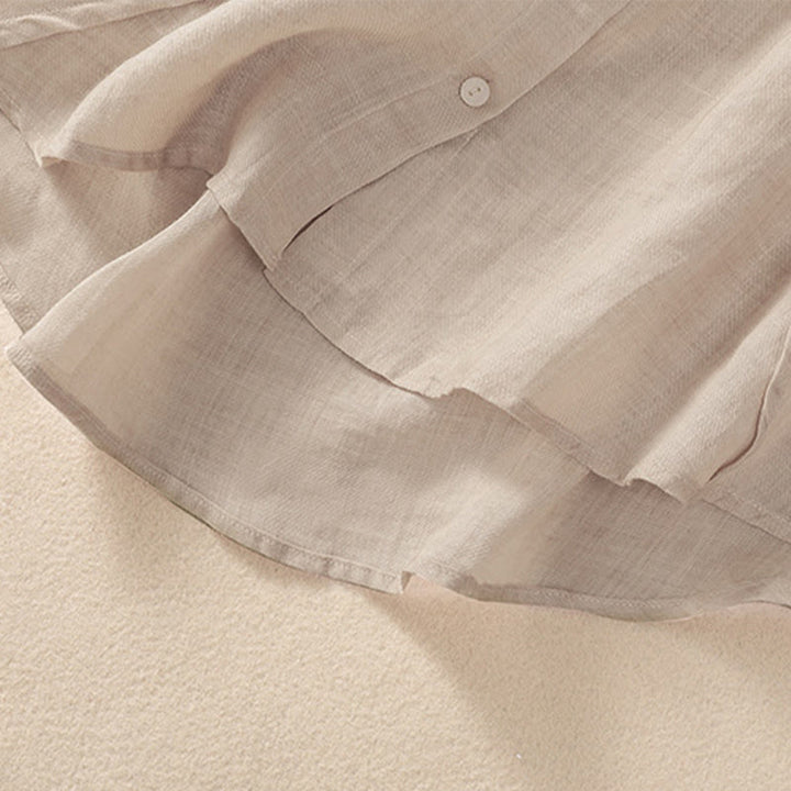 Buddha Stonesカジュアル デイリー 無地 ボタン フリルデザイン スタンドカラー レディース コットン リネン 七分袖 シャツ カーディガン - image 13