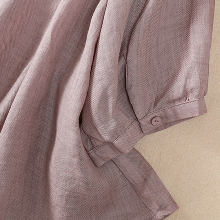 Buddha Stonesカジュアル デイリー 無地 ボタン フリルデザイン スタンドカラー レディース コットン リネン 七分袖 シャツ カーディガン - image 4