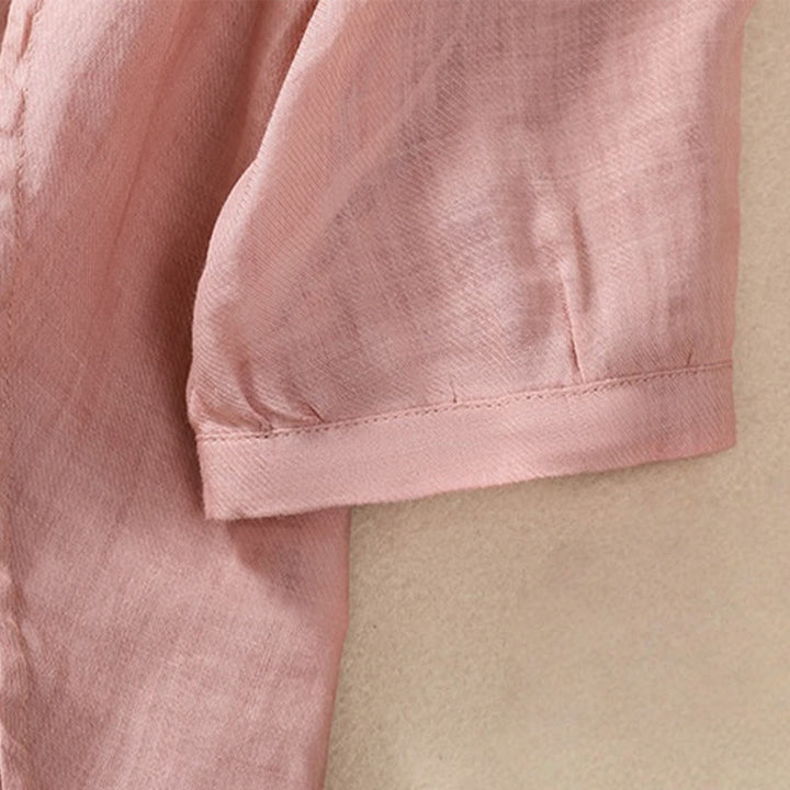 Buddha Stonesカジュアル デイリー 無地 ボタン フリルデザイン スタンドカラー レディース コットン リネン 七分袖 シャツ カーディガン - image 28