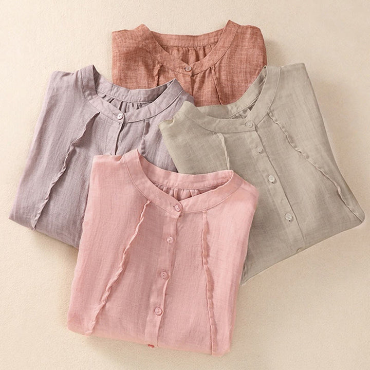 Buddha Stonesカジュアル デイリー 無地 ボタン フリルデザイン スタンドカラー レディース コットン リネン 七分袖 シャツ カーディガン - image 31