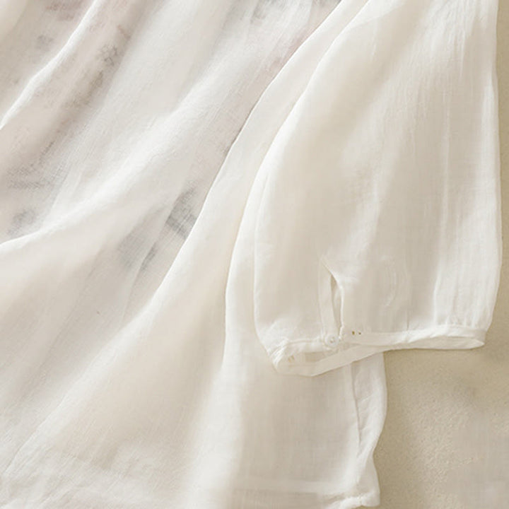 Buddha Stonesカジュアル アーティスティック 刺繍 葉っぱ柄 レディース コットンリネン 七分袖 シャツ カーディガン - image 19