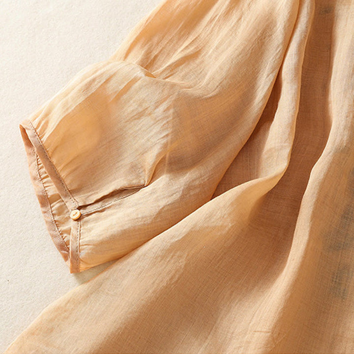 Buddha Stonesカジュアル アーティスティック 刺繍 葉っぱ柄 レディース コットンリネン 七分袖 シャツ カーディガン - image 4