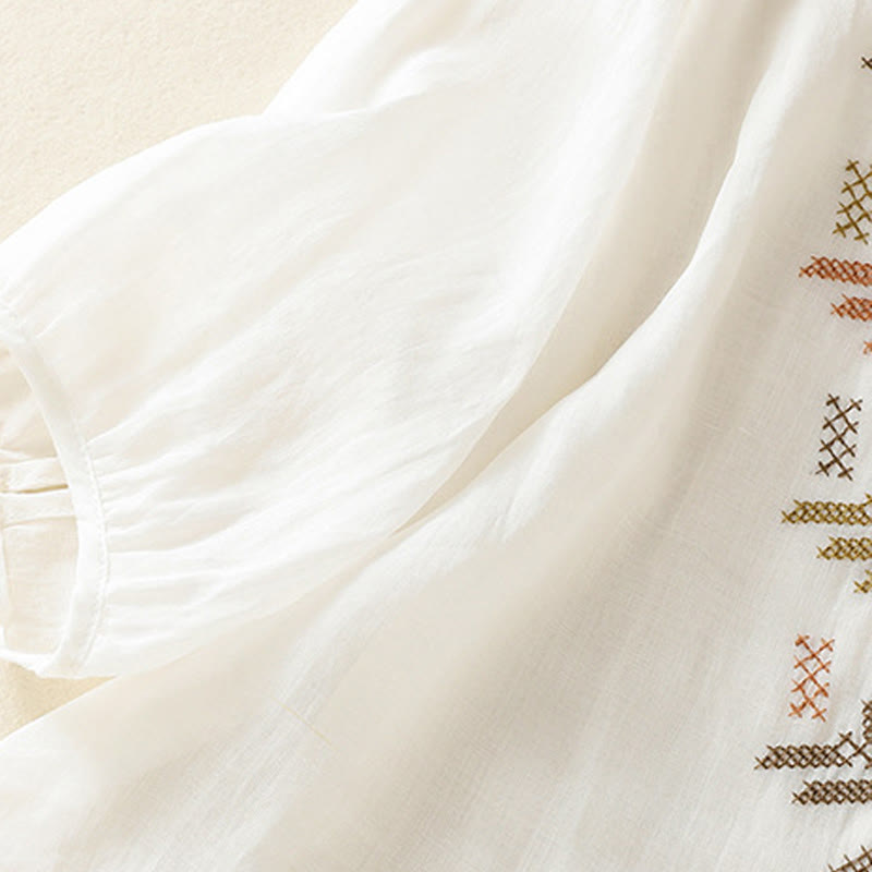 Buddha Stonesカジュアル アーティスティック 刺繍 葉っぱ柄 レディース コットンリネン 七分袖 シャツ カーディガン - image 17