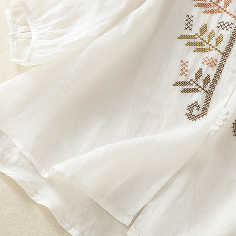 Buddha Stonesカジュアル アーティスティック 刺繍 葉っぱ柄 レディース コットンリネン 七分袖 シャツ カーディガン - image 20