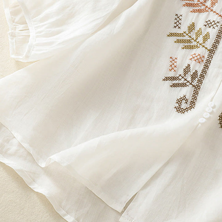 Buddha Stonesカジュアル アーティスティック 刺繍 葉っぱ柄 レディース コットンリネン 七分袖 シャツ カーディガン - image 20