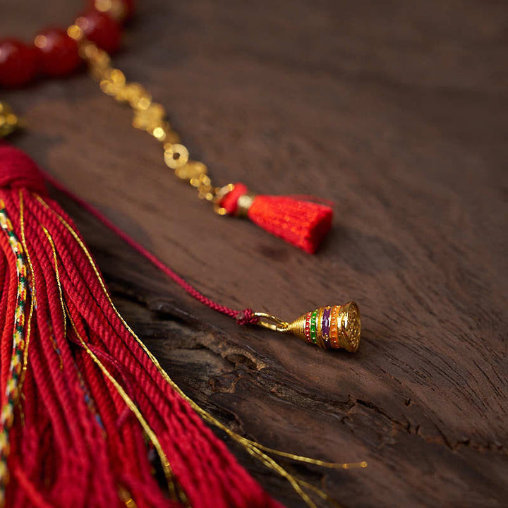 Buddha Stones18ビーズ 銅貨 チベットタッセル 赤瑪瑙 穏やかな手首用Mala