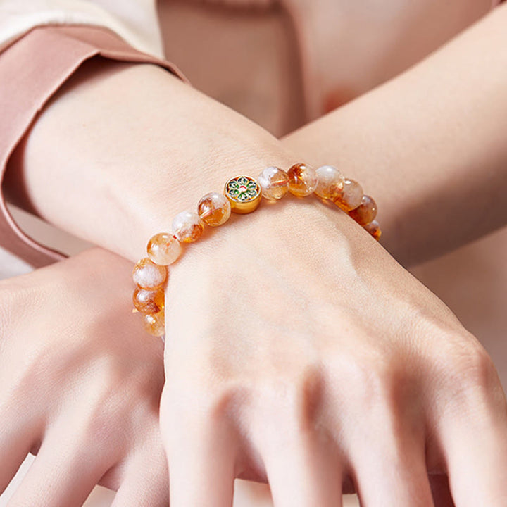 Buddha Stones999スターリングシルバーオーム・マニ・パドメ・フムシトリン守護ブレスレット