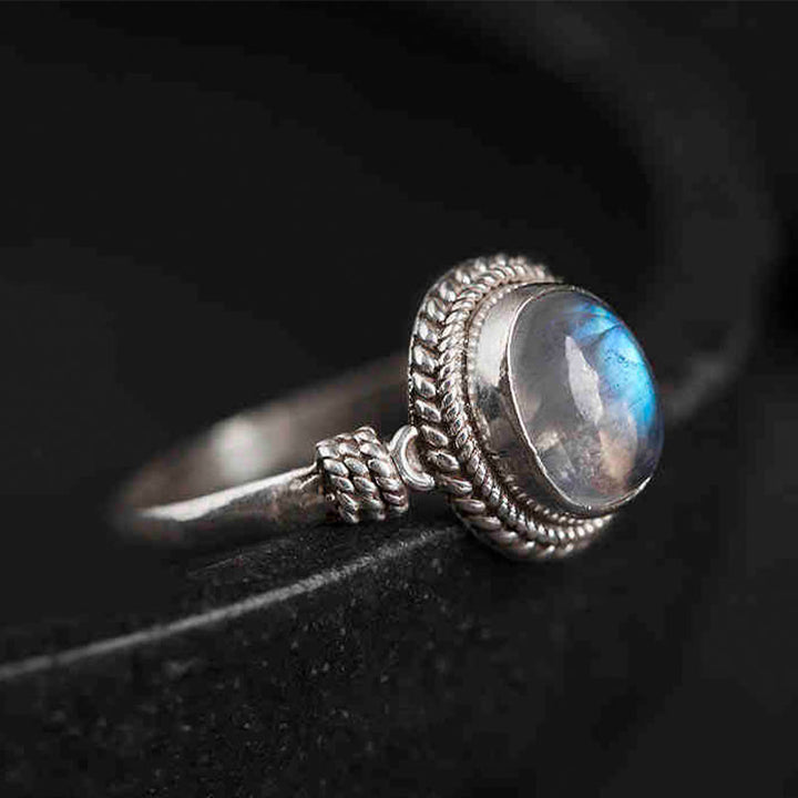 Buddha Stones925スターリングシルバー 天然ムーンストーン ポジティブリング