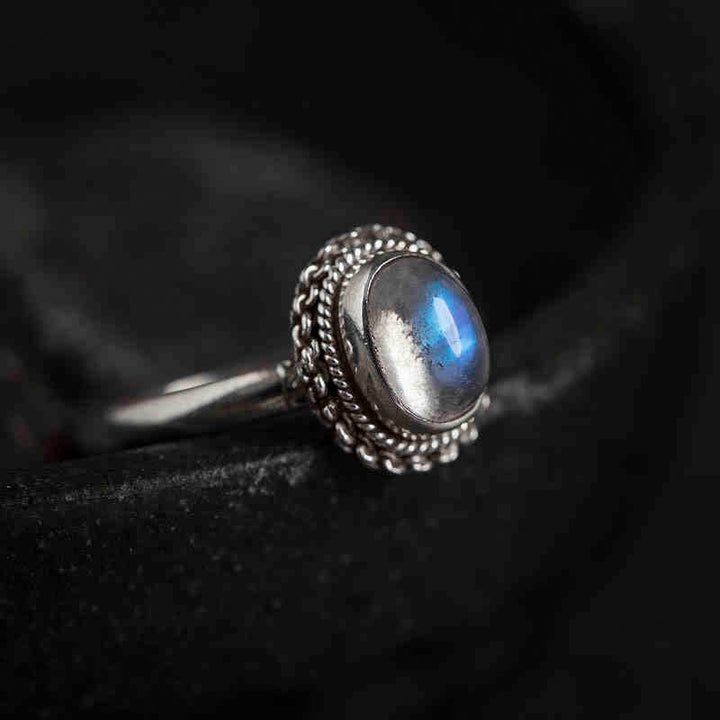 Buddha Stones925スターリングシルバー 天然ムーンストーン ポジティブリング
