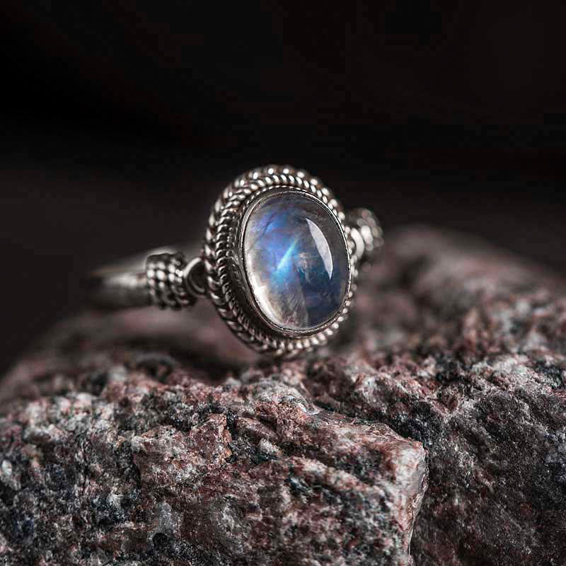 Buddha Stones925スターリングシルバー 天然ムーンストーン ポジティブリング