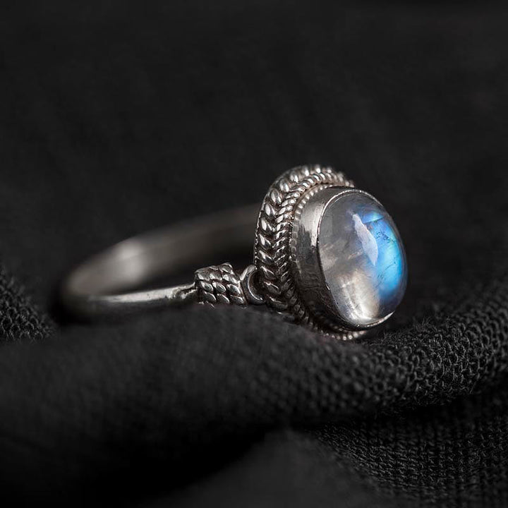 Buddha Stones925スターリングシルバー 天然ムーンストーン ポジティブリング