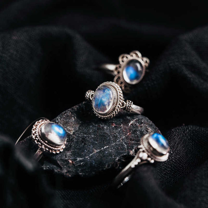 Buddha Stones925スターリングシルバー 天然ムーンストーン ポジティブリング