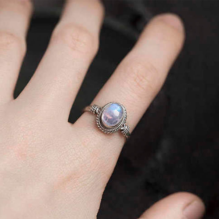 Buddha Stones925スターリングシルバー 天然ムーンストーン ポジティブリング