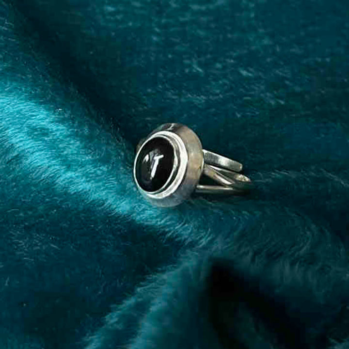 Buddha Stones 925スターリングシルバー ハンドメイド ブラックオニキス幸運繁栄調節可能リング