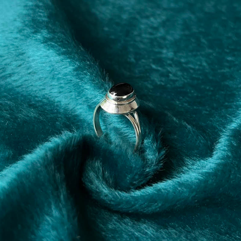 Buddha Stones 925スターリングシルバー ハンドメイド ブラックオニキス幸運繁栄調節可能リング