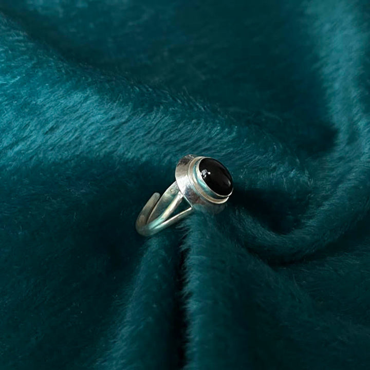 Buddha Stones 925スターリングシルバー ハンドメイド ブラックオニキス幸運繁栄調節可能リング