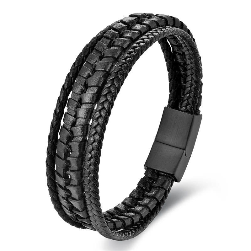 Buddha Stonesシンプルな編み込み模様 チタン鋼強化 多層レザーバックルブレスレット