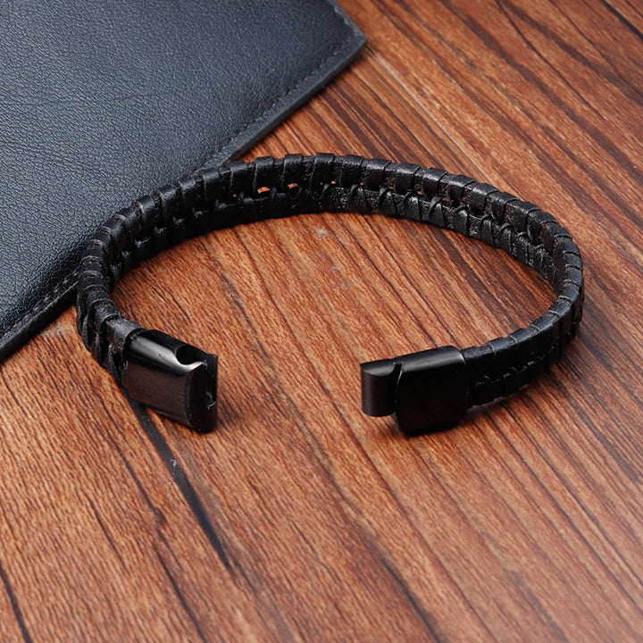 Buddha Stonesシンプルな編み込み模様 チタン鋼強化 多層レザーバックルブレスレット