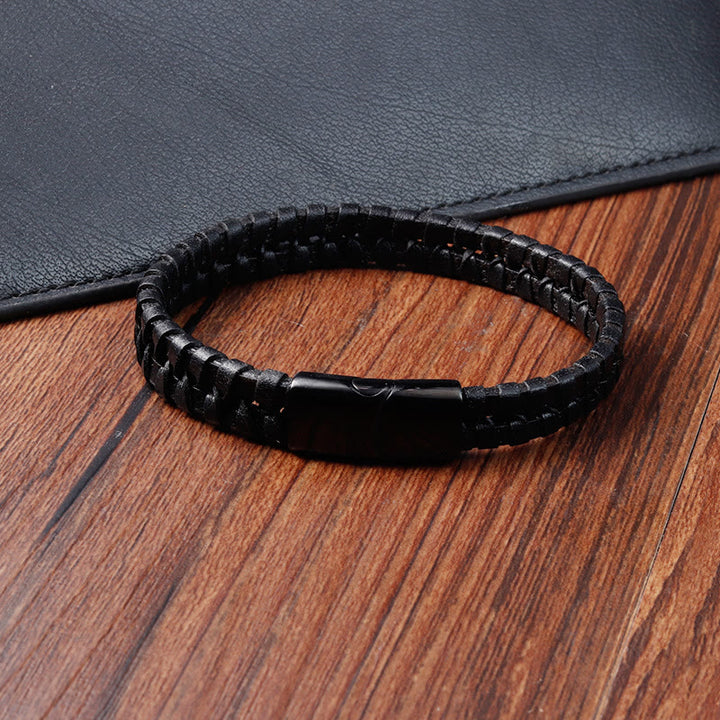 Buddha Stonesシンプルな編み込み模様 チタン鋼強化 多層レザーバックルブレスレット