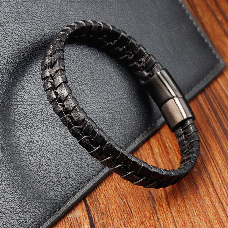 Buddha Stonesシンプルな編み込み模様 チタン鋼強化 多層レザーバックルブレスレット