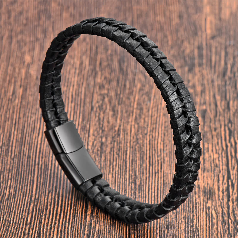 Buddha Stonesシンプルな編み込み模様 チタン鋼強化 多層レザーバックルブレスレット