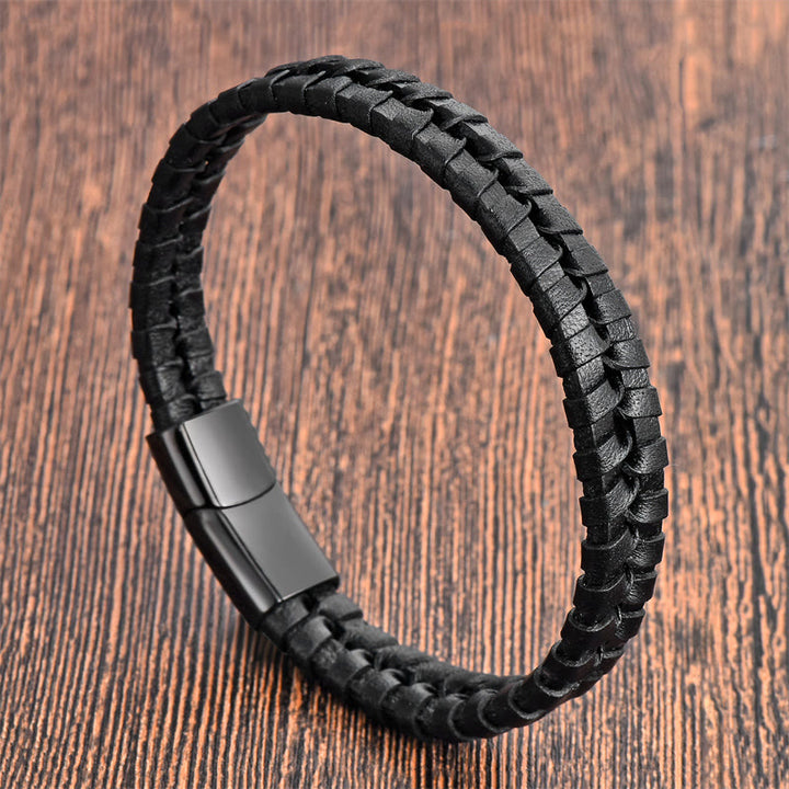 Buddha Stonesシンプルな編み込み模様 チタン鋼強化 多層レザーバックルブレスレット