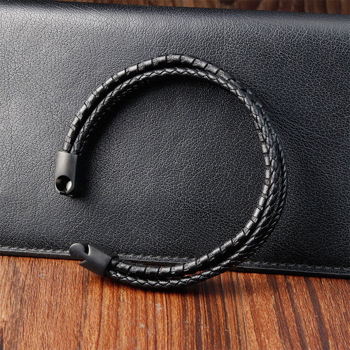 Buddha Stonesシンプルな編み込み模様 チタン鋼強化 多層レザーバックルブレスレット