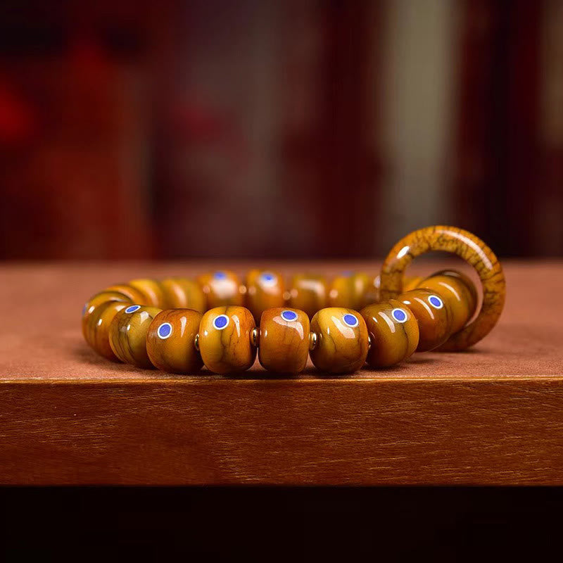 Buddha Stonesヴィンテージ チベット骨ビーズ ラズライト バランス編みロープブレスレット