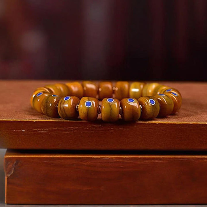 Buddha Stonesヴィンテージ チベット骨ビーズ 編みロープ ポジティブバランスブレスレット