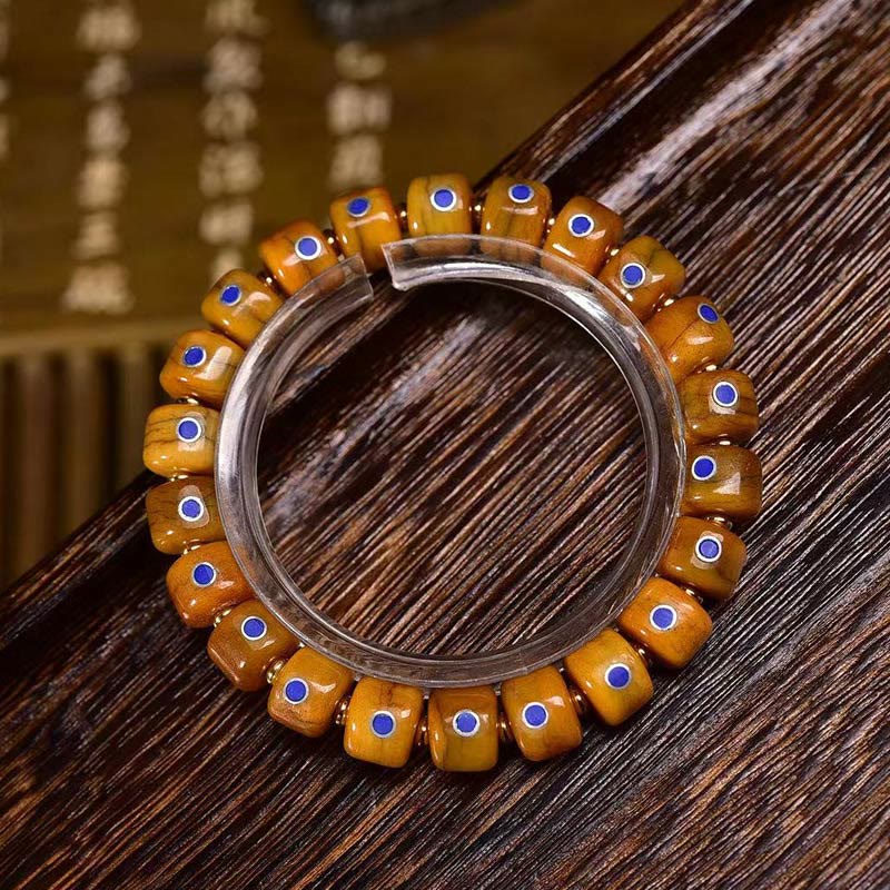 Buddha Stonesヴィンテージ チベット骨ビーズ 編みロープ ポジティブバランスブレスレット