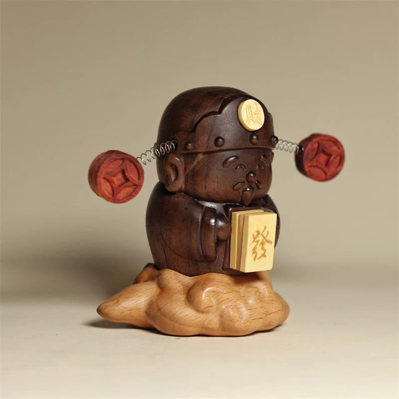 Buddha Stones神 富の神 黒クルミ ブナ 像 フーキャラクター 銅貨 家の装飾