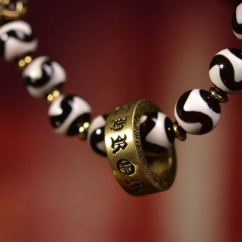 Buddha Stonesヴィンテージ チベット Dzi ビーズオーム・マニ・パドメ・フム祝福ブレスレット