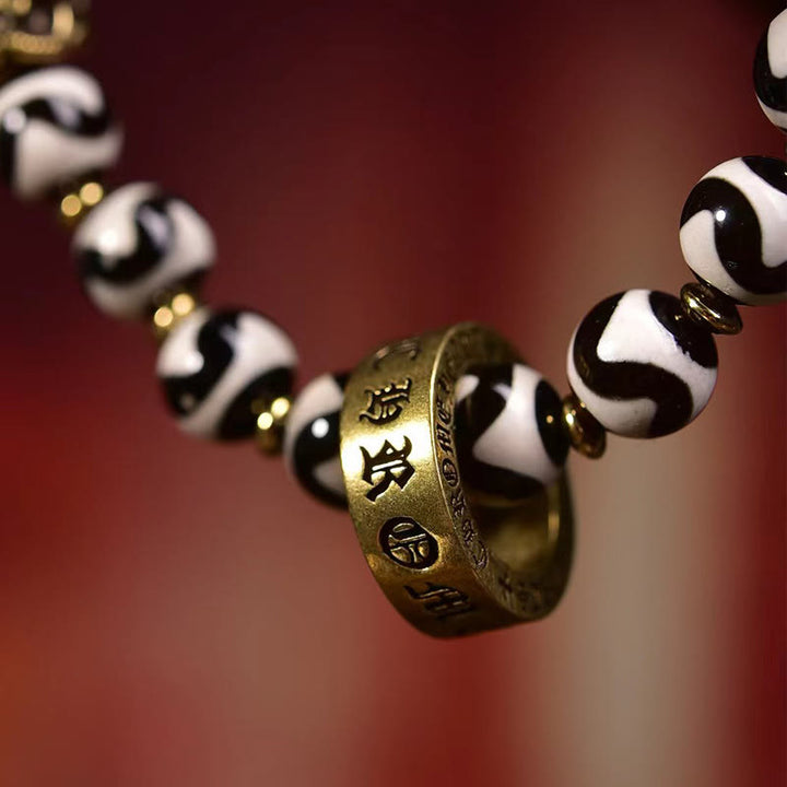 Buddha Stonesヴィンテージ チベット Dzi ビーズオーム・マニ・パドメ・フム祝福ブレスレット