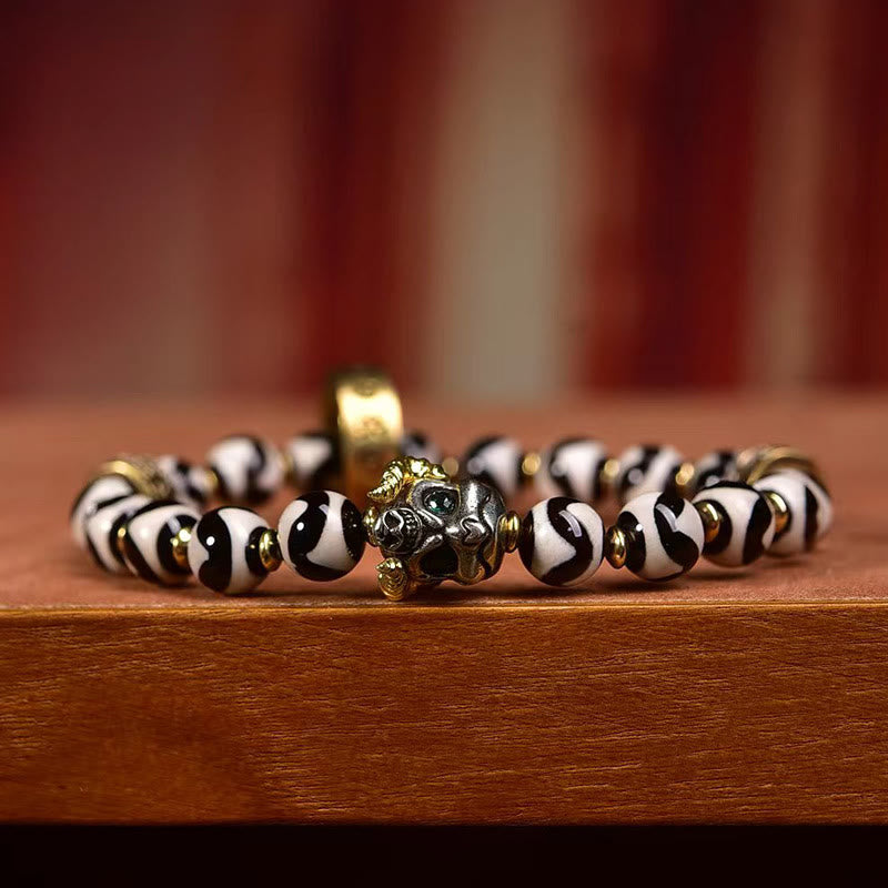 Buddha Stonesヴィンテージ チベット Dzi ビーズオーム・マニ・パドメ・フム祝福ブレスレット